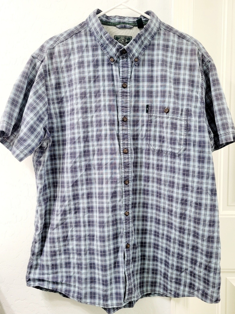 G.H. Bass & Co. Short Sleeve Plaid Button-Down Shirt - Blue & White XXL